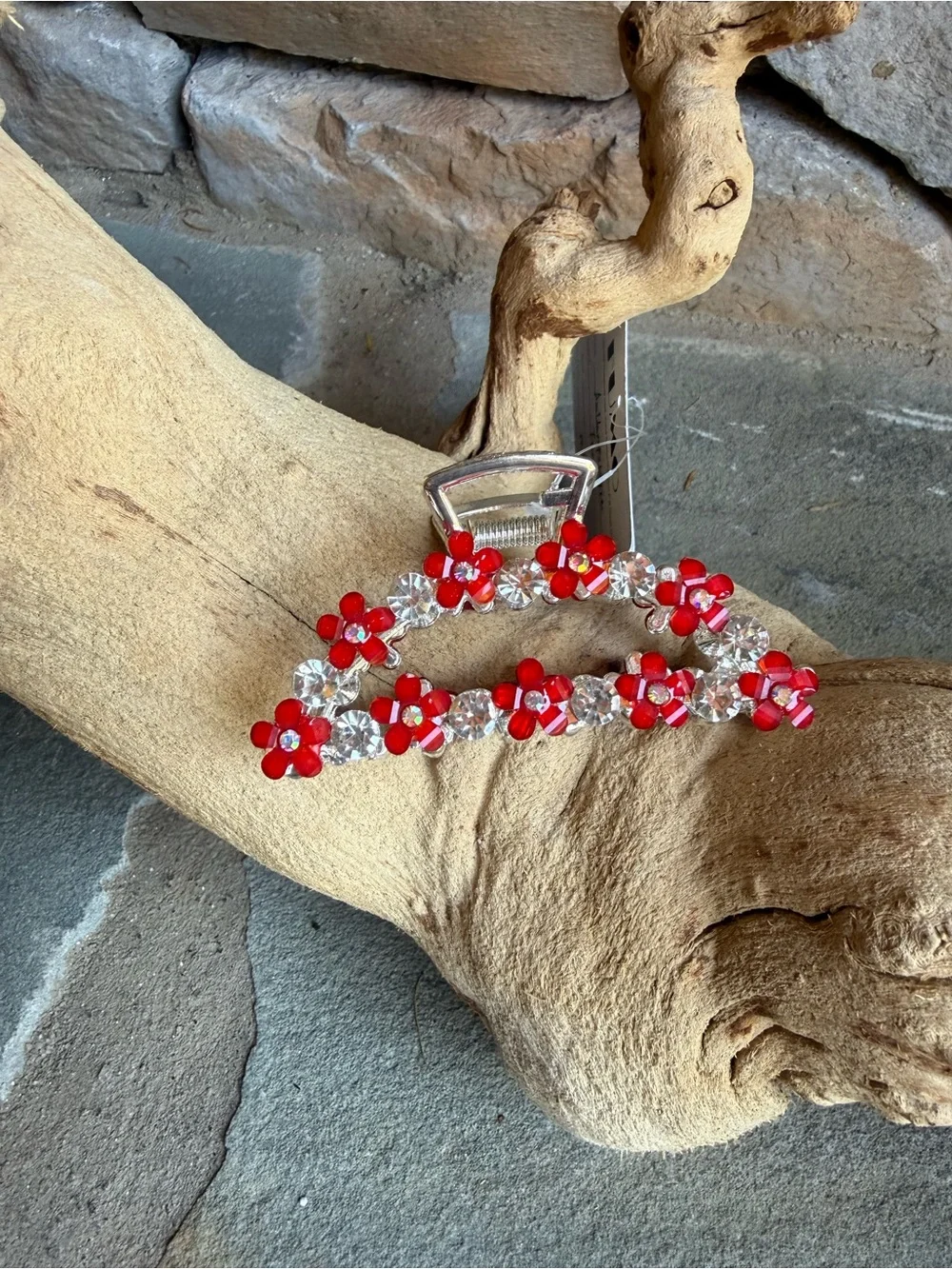 New🌟Anthropologie-Gold Floral Hair Clip with Red Flower Accents